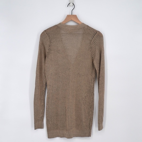 L'AGENCE Millie V-Neck Cardigan Button Down Ribbed Knit in Tan Women's S - Picture 3 of 10